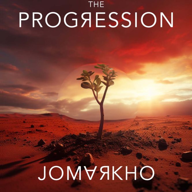 A lone plant growing in a red Mars- like landscape. Track art for The Progression by Jomarkho