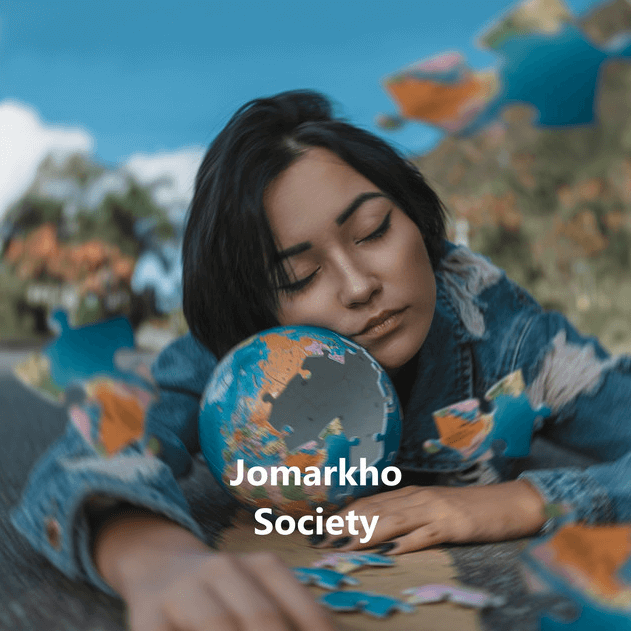 A lady sleeping on an unfinished 3d jigsaw of a globe. Track cover art for Society by Jomarkho