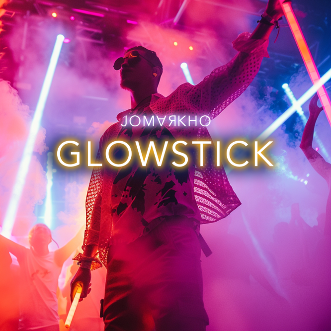 A raver standing amongst lasers and smoke. Track art for Glowstick by Jomarkho.